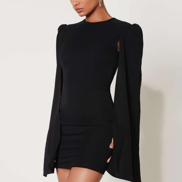 Chic as Ever Black Open Back Zip Up Cloak Sleeve Mini Dress - Picture 3 of 6